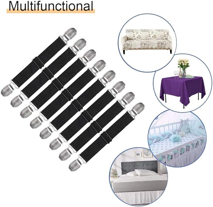 8Pcs Adjustable Bed Sheet Straps Clips, Elastic Mattress Sheet Fasteners Holder