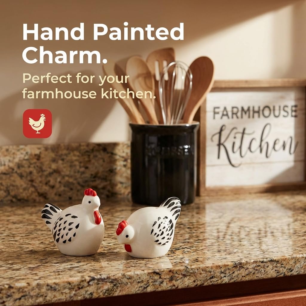 Cute Ceramic Farmhouse Salt & Pepper Shaker Set- Farm Chickens (Chickens)
