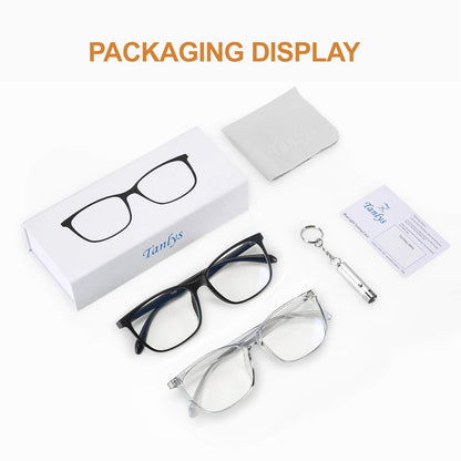 Tanlys 2 Pack Blue Light Blocking Glasses for Computer Eye Strain [Dry Eye & Sour Eye], Anti UV Reduce Headache Lightweight Classic Bluelight Blocker Glasses Men Women (Black Clear)