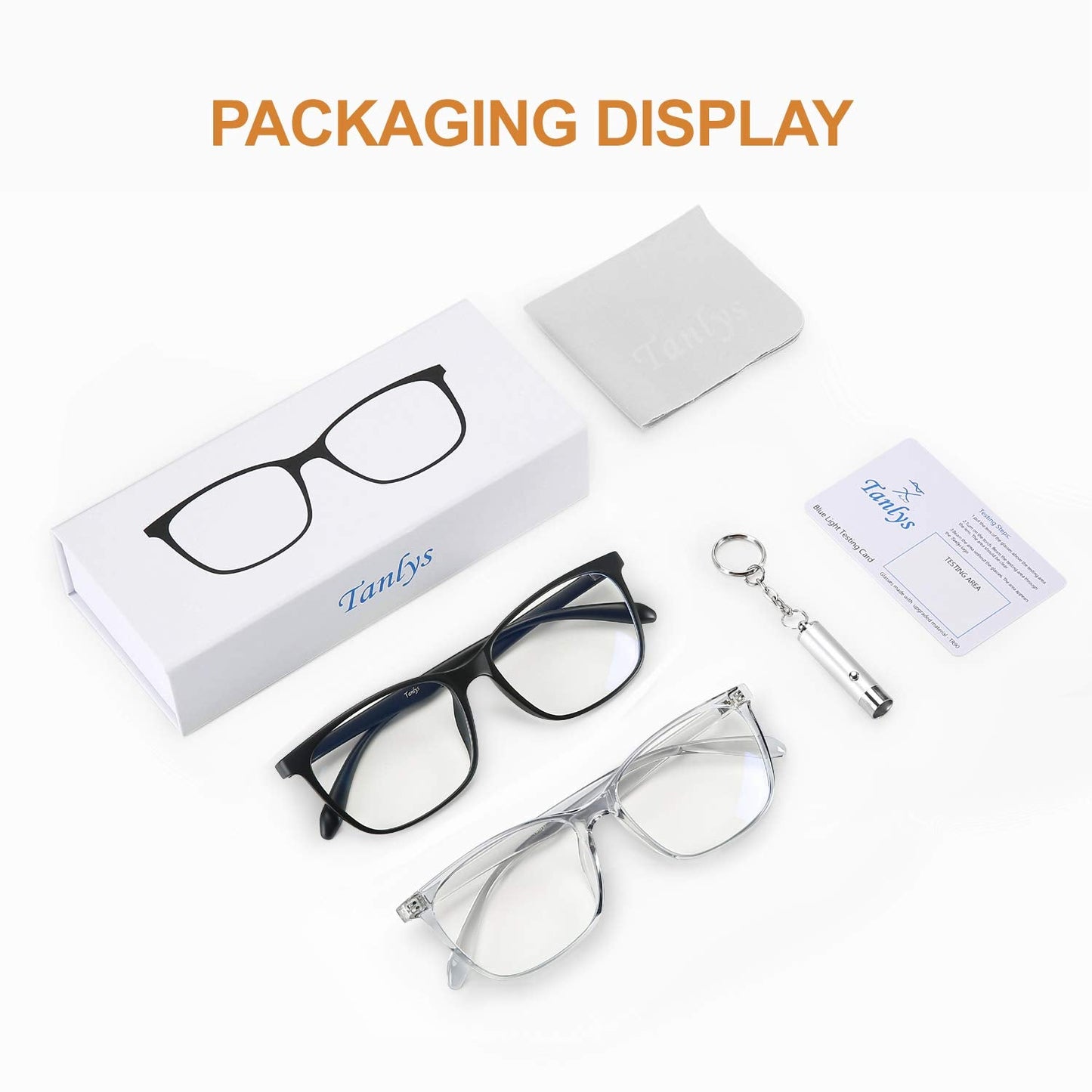 Tanlys 2 Pack Blue Light Blocking Glasses for Computer Eye Strain [Dry Eye & Sour Eye], Anti UV Reduce Headache Lightweight Classic Bluelight Blocker Glasses Men Women (Black Clear)