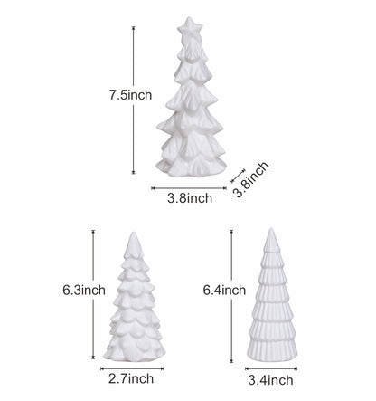 Dlfghos Lighted Ceramic Christmas Tree Decor 3Pcs Small White Christmas Trees with Lights Xmas Tree Figurines for Tabletop Mantel Shelf Fireplace Holiday Decorations for Home and Gift