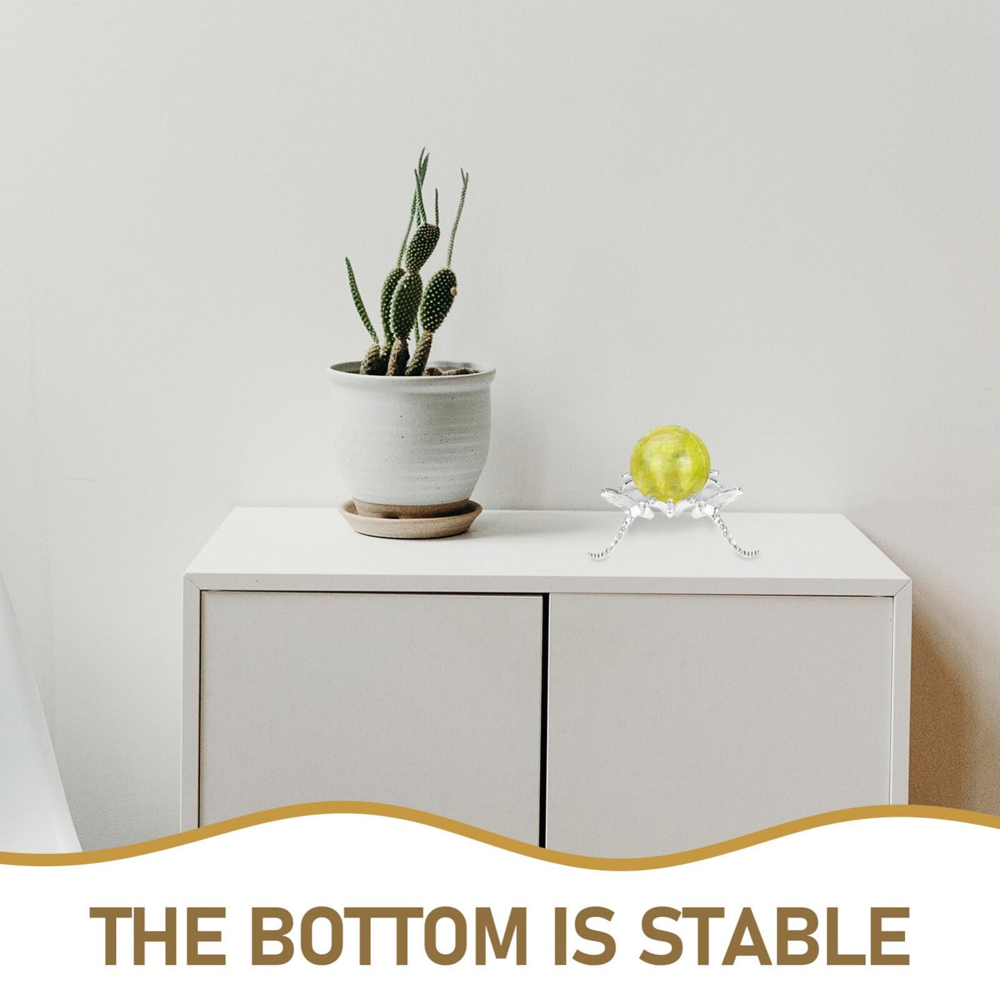 Amosfun Metal Dragonfly Display Stand Crystal Sphere Holder Triangle Base 3.93X3.93X1.57 Inch Home Decor Display Pedestal for Globe and Sphere Stands