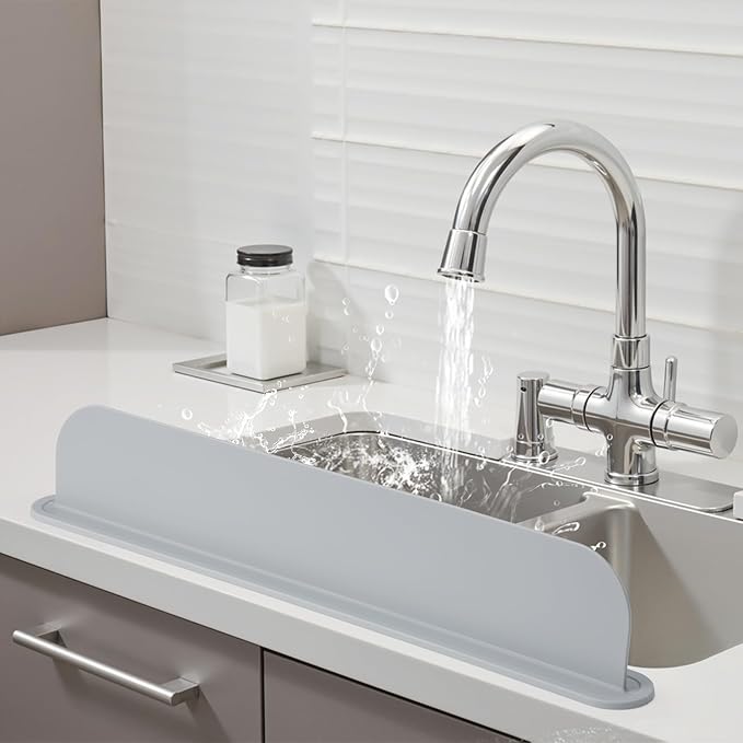 19.29 inch Kitchen Sink Splash Guard, Silicone Sink Baffle Splash Guard