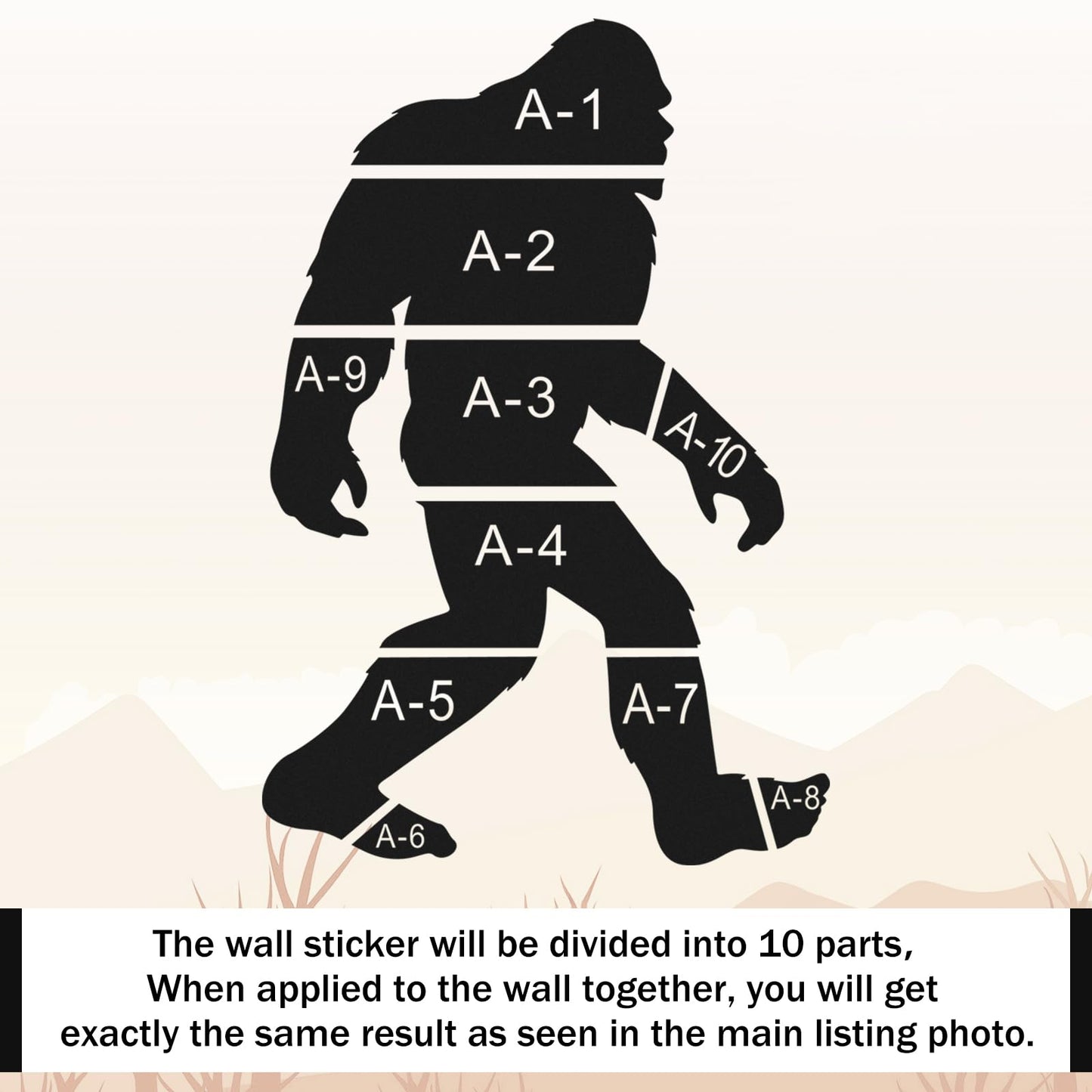 Affrolling Bigfoot Wall Decal Large 60 x 42 Inch Sasquatch Big Foot Silhouette Peel and Stick Wall Decals for Office Home Decor Gifts for Sasquatch Bigfoot Lovers(Black)