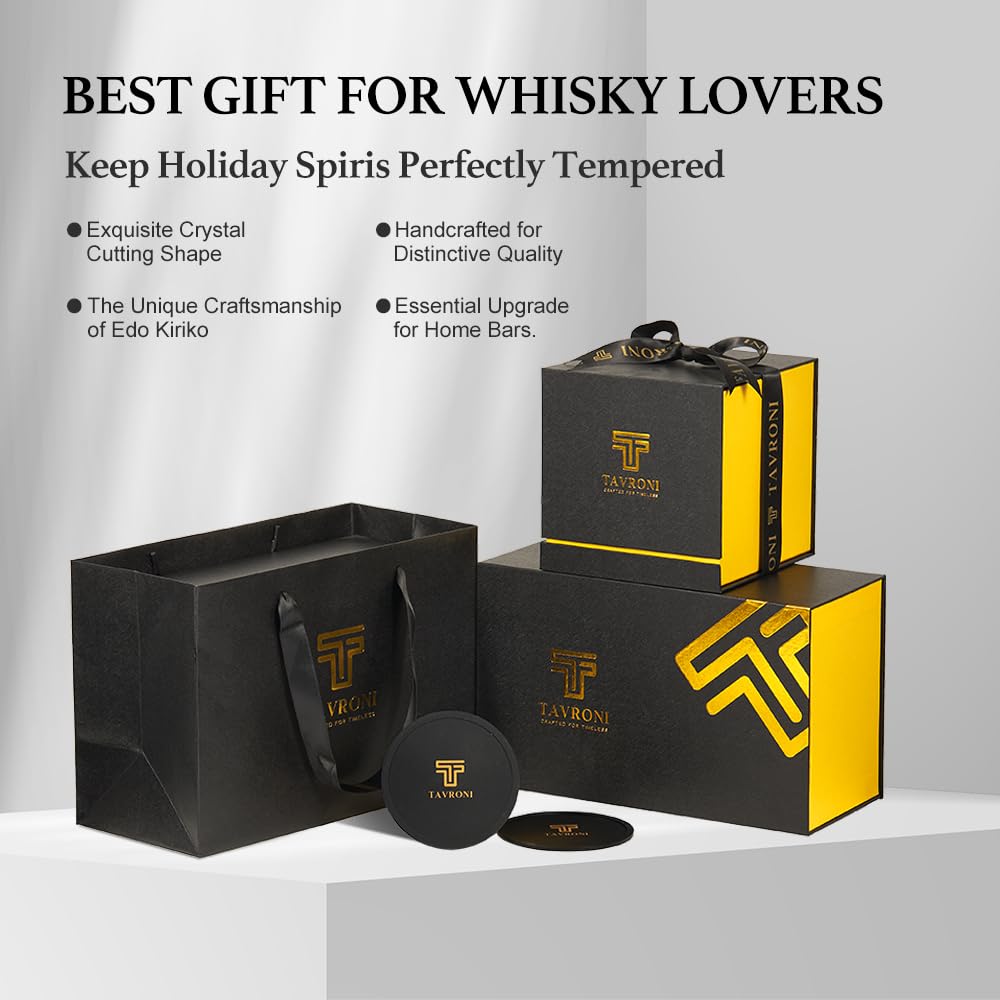 TAVRONI Edo Style Kiriko Whiskey Glasses Set of 2 - Japanese Art Glass Tumblers, Luxury Gift for Couples, Weddings, Anniversary, Perfect for Home Bar & Special Occasions, Crystal Barware with Gift Box