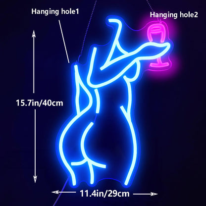 Ajoyferris Lady Back Neon Sign Dimmable LED Lady Sign Woman Neon Sign Sexy Lady Neon Signs for Bedroom Man Cave Bar Store Home Party Art Decor Gifts(16X11 inches,Blue)