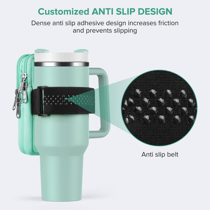 Water Bottle Pouch For Stanley Cup 40oz 30oz, Running Water Bottle Bag for Cards, Keys, Phone, Gym Accessories For Men Women, Travel Tumbler Mug Pouch Compatible With Stanley, Simple Modern(Green)