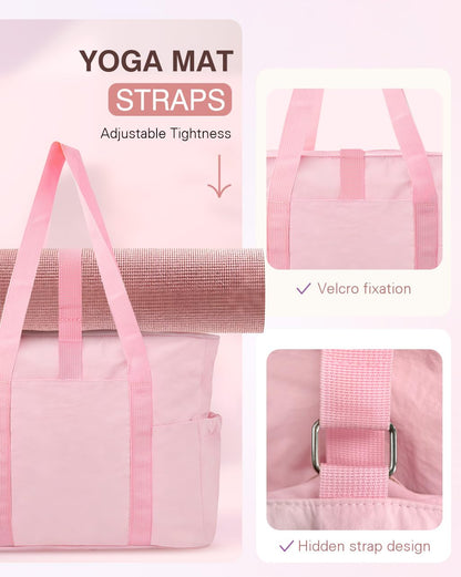 YANLIFY Tote Bag for Women, 26L Capacity Travel Purses Work Bag, Small Zipper Tote Bag for Travel Nurse Gym Teacher, Lightweight Nylon Shoulder Handbag with Hidden Yoga Mat Strap