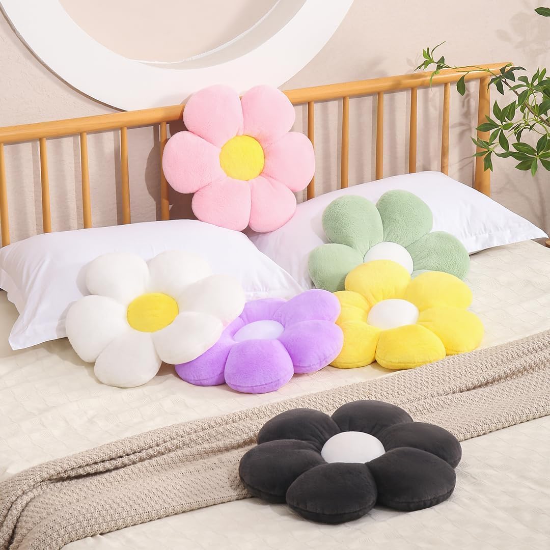 Flower Throw Pillows, 17.7 Inch Sage Green Flower Shaped Decorative Pillows, Soft Daisy Plush Pillows Seat Cushion & Floor Pillow for Bed, Chair, Sofa, Home Decor Gifts