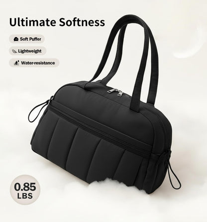 Travel Duffle Gym Bag for Women, Lightweight Puffer Carry on Weekender Bags with Wet Pocket Tote Yoga Workout Bag (Black)