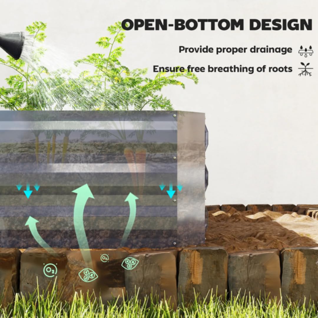 RLOZUI Metal Raised Garden Bed with Greenhouse Cover, 4.2x3.1x3FT Outdoor Galvanized Planter for Vegetables Flowers and Fruit