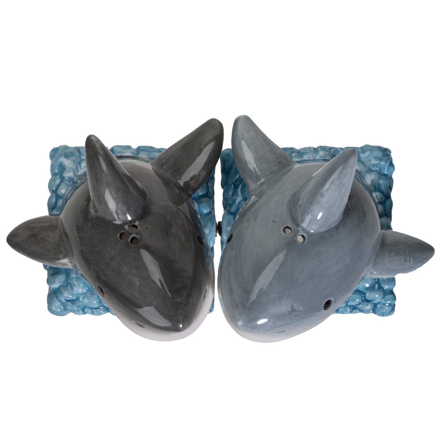 Pacific Giftware Sharks on the Sea Salt and Pepper Shakers Set Ceramic Ocean-Themed Tabletop Seasoning Set Fun Coastal Marine Life Kitchen Decor 2.5"H
