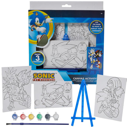 Innovative Designs Sonic The Hedgehog Canvas Paint Set for Kids with 3 Canvases, Acrylic Paint, Paintbrush, & Easel