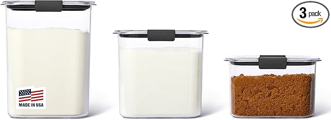Rubbermaid Brilliance Plastic Food Storage Pantry Baking Set, 3 Containers