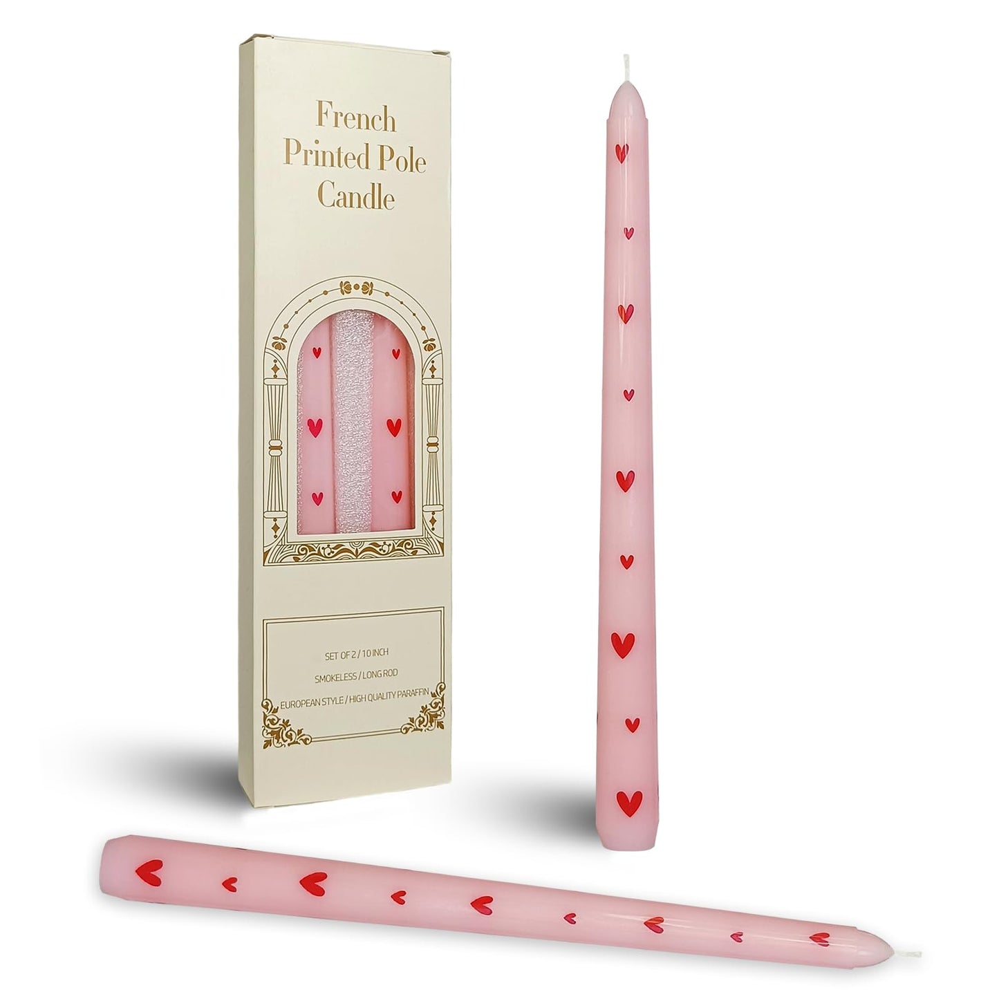 Printed Taper Candle - Baleagcdl Pink with Red Heart Candles Handmade Long Tapered Candles 10 Inch Drip Candlesticks for Wedding Home Dinner Decor Gifts Set of 2