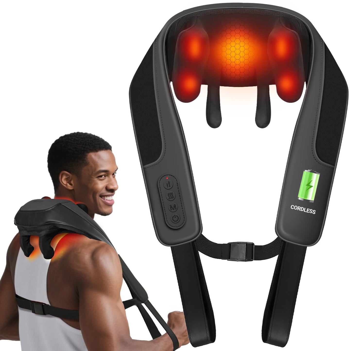 CooCoCo Upgraded Cordless Neck Massager - FSA Eligible, Back Massager for Pain Relief Deep Tissue,Shoulder Massager with Heat,6D Shiatsu Kneading,HSA Electric Rechargeable Massager,Gifts for Men Women