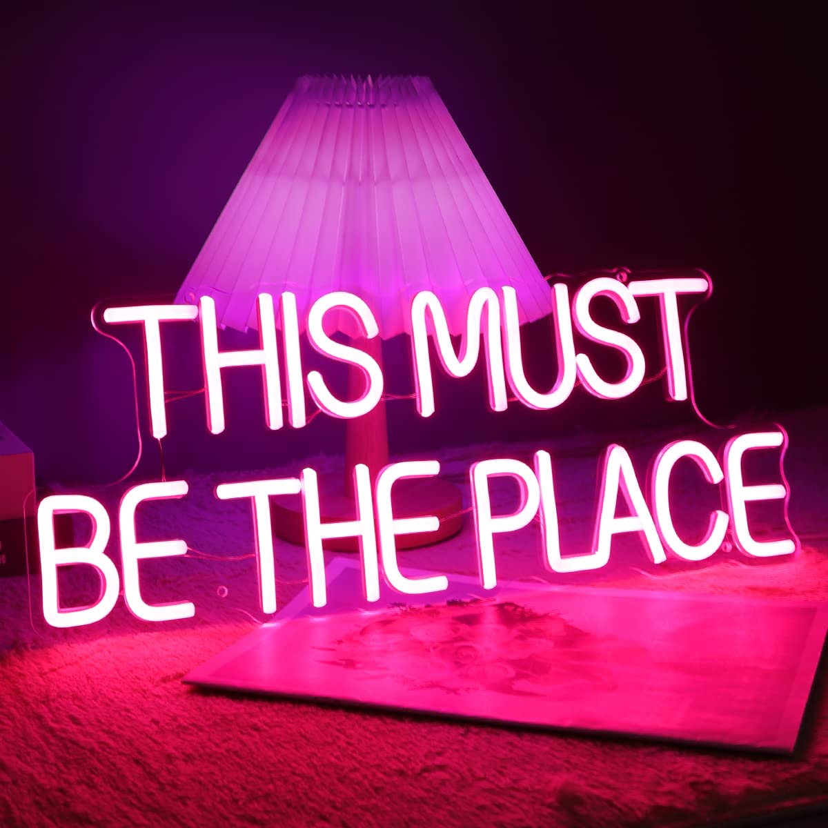 Britrio This Must Be The Place Neon Sign for Bedroom Wall Decor Light Up Word Neon Light Sign Home Pub Club Cafe Shop Bar Hotel Salon Window Party Wedding Birthday Gift 5V USB Pink
