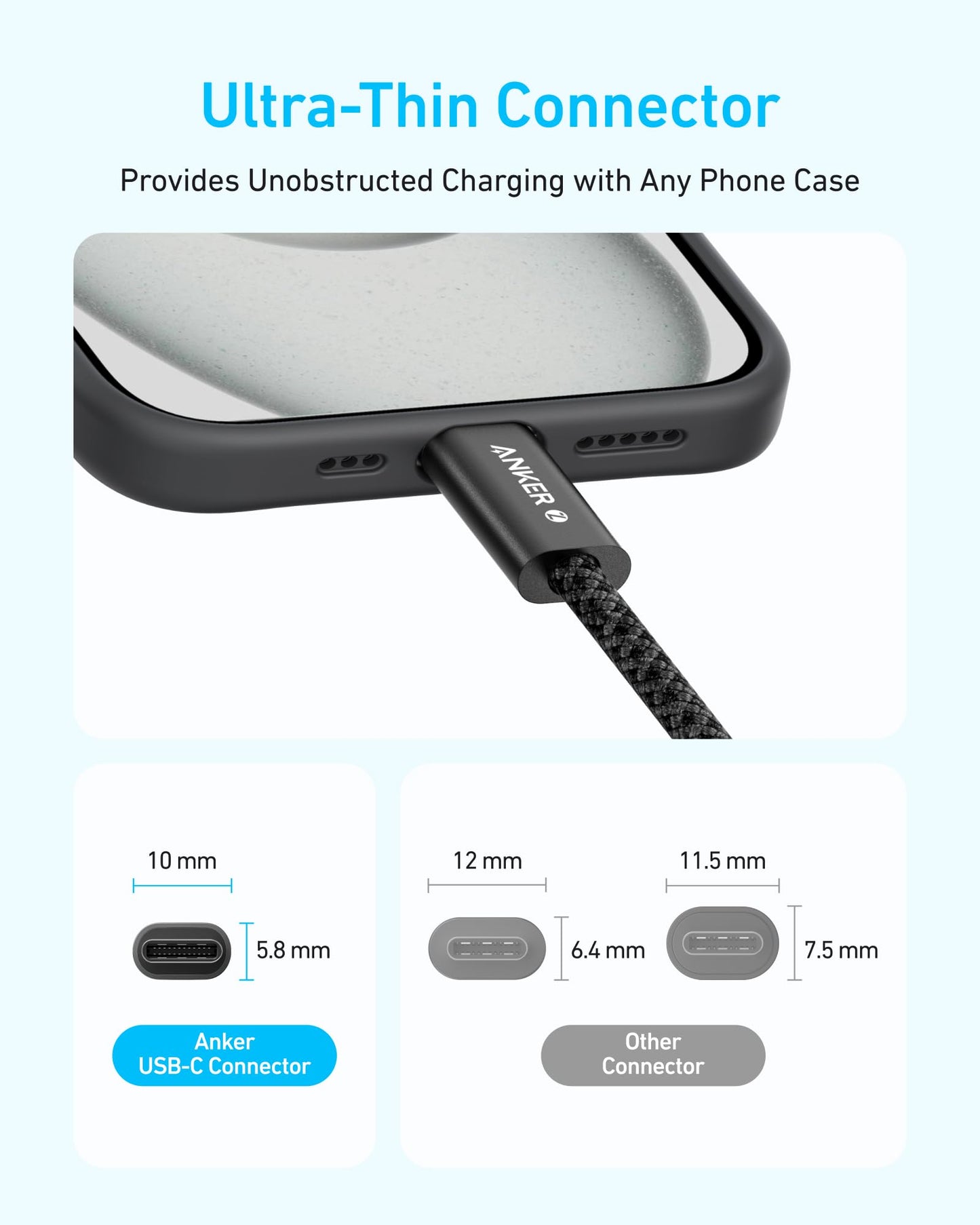 Anker Zolo USB C to USB C Cable, Braided and Dirt-Free Type-C Fast Charging Cable, Slim Connector, for iPhone 17 Series, MacBook (240W) (White, 3.3 FT)