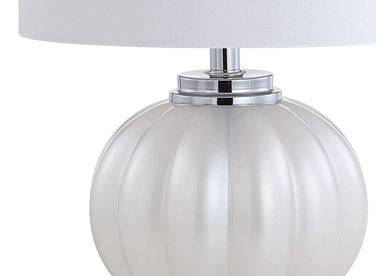 JONATHAN Y 17.5" White/Chrome Glass Table Lamp, Modern Crystal Bedside Lamp for Bedroom Living Room Nightstand, Glam Ribbed Accent Lamp, White Faux Silk Shade, LED Bulb JYL2076A