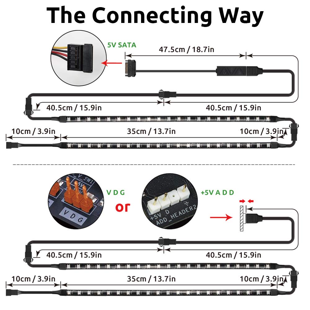 Speclux PC Addressable RGB LED Strip Lights Kit - Magnetic PC Case Lighting, 2PCS 42LEDs ARGB Strip for 5V 3pin RGB Header Motherboard Asus Aura, Asrock RGB Led, Gigabyte RGB Fusion, MSI Mystic Light