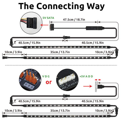 Speclux PC Addressable RGB LED Strip Lights Kit - Magnetic PC Case Lighting, 2PCS 42LEDs ARGB Strip for 5V 3pin RGB Header Motherboard Asus Aura, Asrock RGB Led, Gigabyte RGB Fusion, MSI Mystic Light