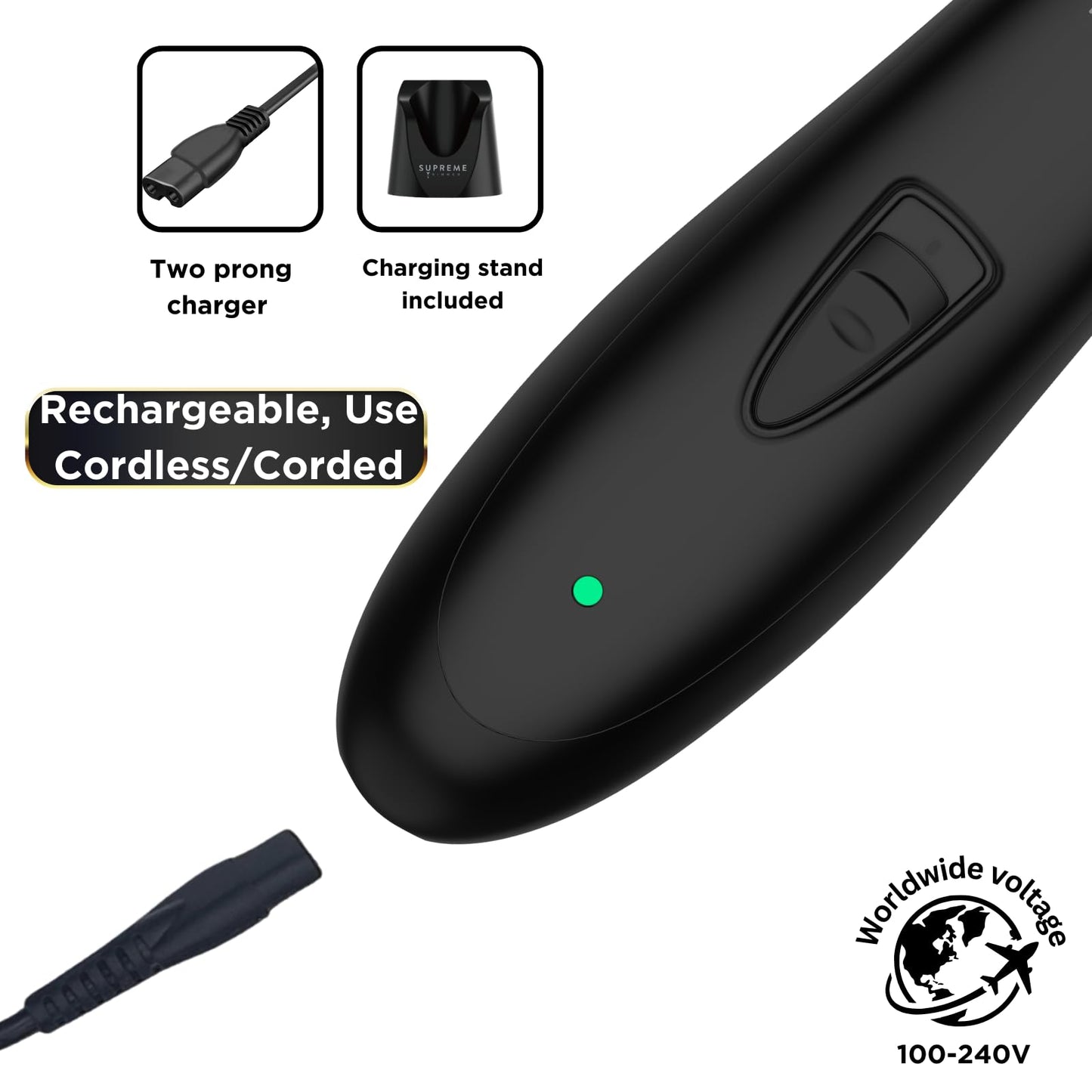 Supreme Trimmer T Shaper - Quiet Cordless Beard & Hair Trimmer for Men | 120 Min Runtime, Low Noise, Zero-Gap DLC Blade | Ideal for Sensitive Skin, Kids & Elderly | ST5206