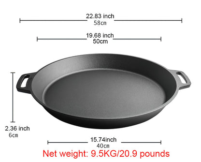 YYMIYU Heavy-Duty Pre-Seasoned Cast Iron Skillet - Dual Assist Handles - Use in the Oven, on the Stove, on the Grill,Commercial or Over a Campfire (20 Inch)