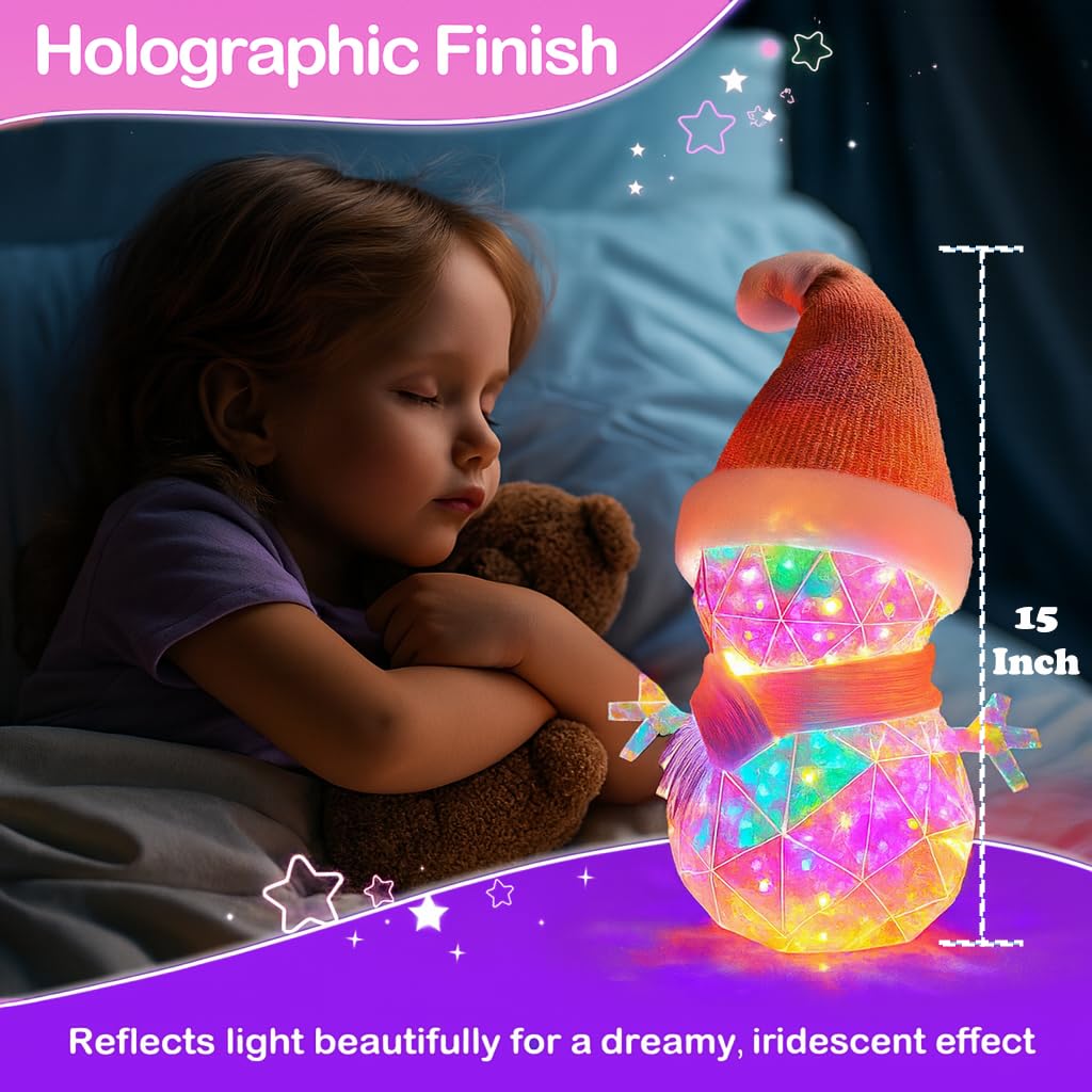 Aladdinas LED Teddy Bear Night Light, Holographic Iridescent Design, Nursery Decor Display Box with Ribbon (Snowman, Christmas)