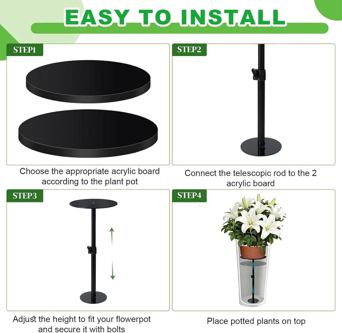 PERFECT LASER Adjustable Plant Riser, 11-19" Rise Planter Insert Filler for Large Pots, Plant Lift Inserts Pot Risers for Indoor Outdoor Tall Taper Planter Container , Fits 6/8/10 Inch Pots Base Top