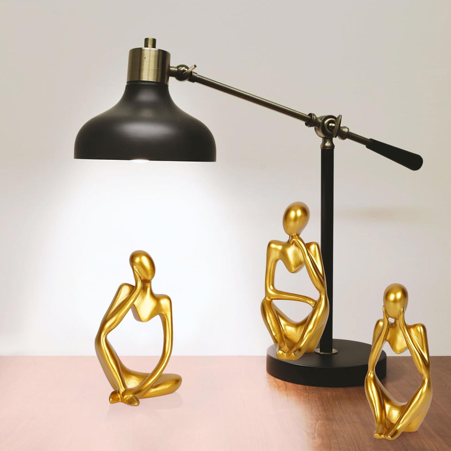 Ozzptuu Sandstone Resin Thinker Style Abstract Sculpture Statue Collectible Figurines Home Office Bookshelf Desktop Decor (Small Gold, 3pcs)