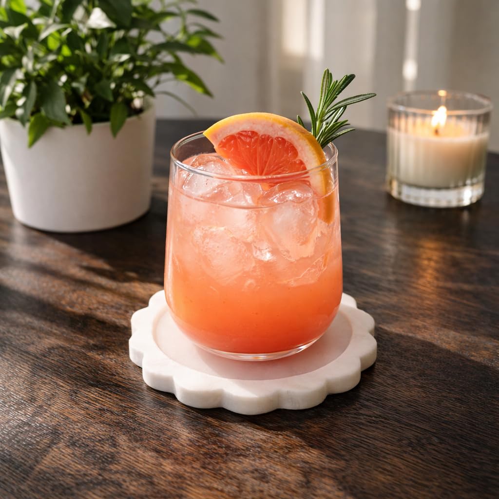 Luxury Marble Coasters Set of 4 – Natural Stone Drink Coasters for Coffee Table, Absorbent Marble Cup Coasters, Modern Table Protectors, Elegant Floral Coasters, Housewarming Gift