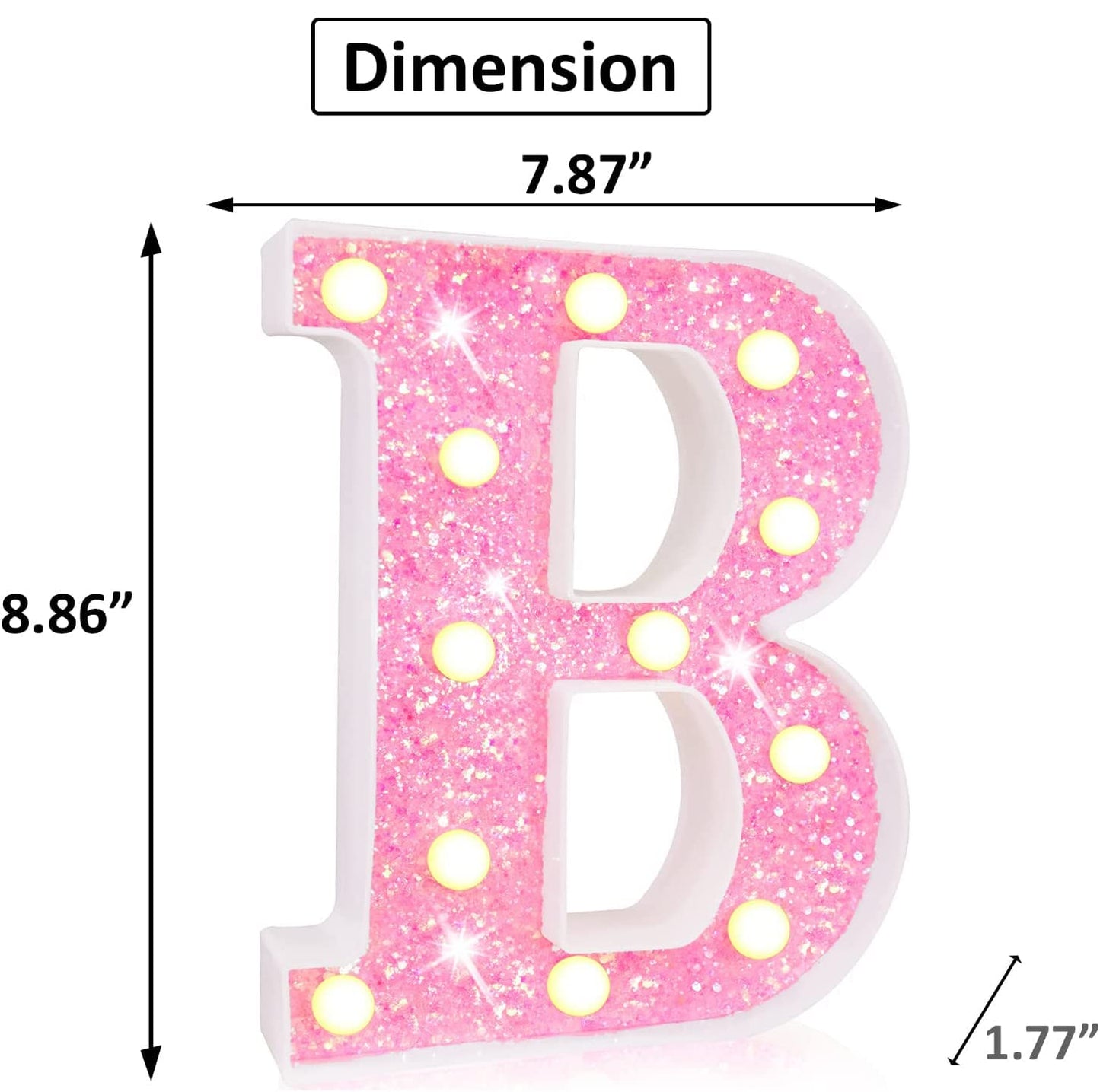 Light Up Letters, Glitter Alphabet Letter Sign Pink LED Marquee Letter Lights Battery Powered for Night Light Girls Bedroom Birthday Party Wedding Home Christmas Decorations Gift for Her-Pink B