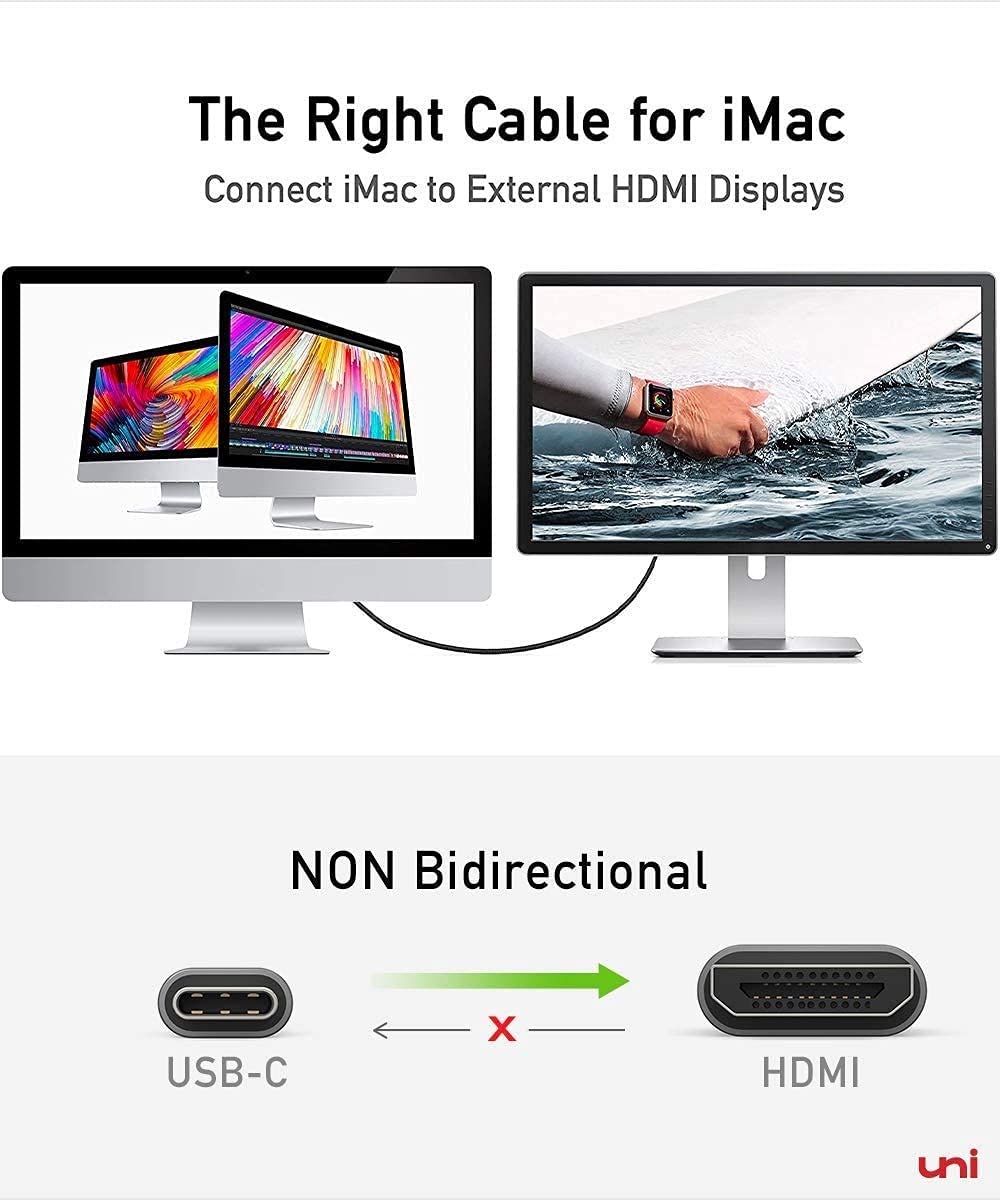 uni USB C to HDMI Cable (4K@60Hz, 2K@120Hz) Type-C to HDMI 2.0 [Thunderbolt 4/3 Compatible] for MacBook Pro/Air, iPhone 16 15, iPad Pro, Surface Pro, Pixel Book, Galaxy S10, and More-Grey-1m