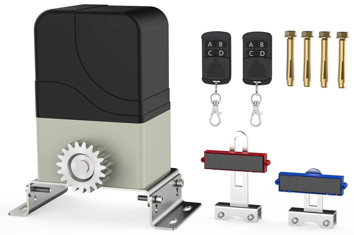 Blütezeit Automatic Sliding Gate Opener 900lbs with 2 Remote Controls, Rack Driven Electric Slide Gate Motor for Driveway Fence Rolling Gates with Complete Hardware Kits (Racks NOT Included)