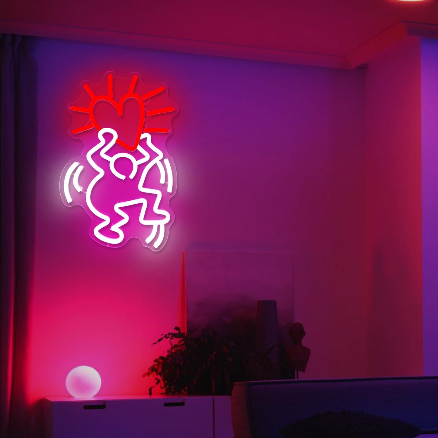 JianJung Graffiti Heart Neon Sign Heart Neon LED Signs Dimmable Neon Light Sign Wall Art Decor for Bedroom Party Man Cave Living Room Neon Pink Wall Lights Hanging Decor Birthday Christmas Gift