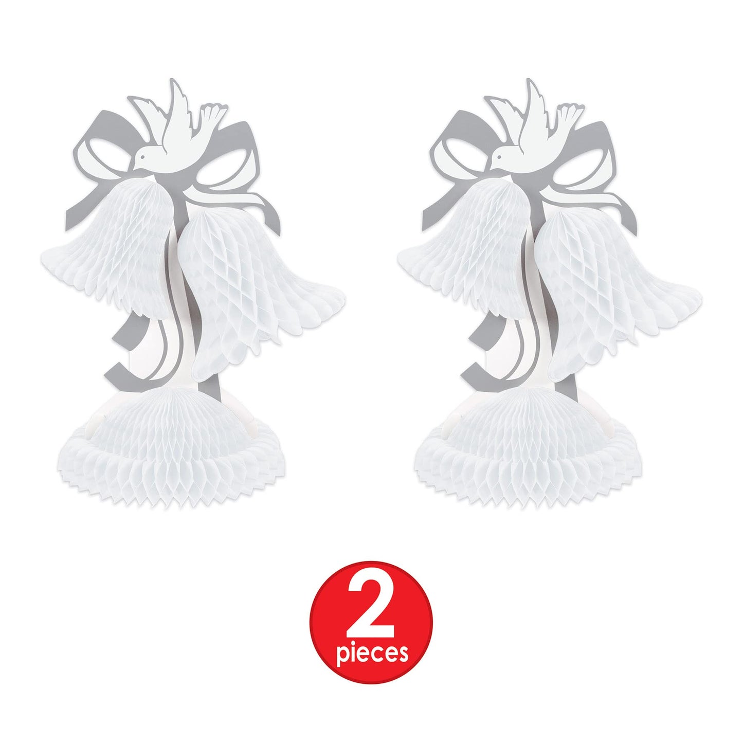 Beistle 2 Piece Honeycomb Tissue Bell Centerpieces For Wedding Decorations, Bridal Shower Décor, Anniversary Party Supplies