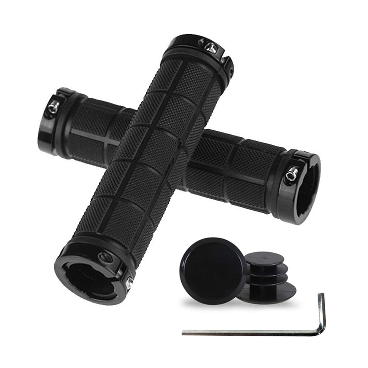 PLATT Bike Handlebar Grips Rubber Comfortable Bicycle Handle Grip for MTB/BMX with Plastic End Caps (Black A)