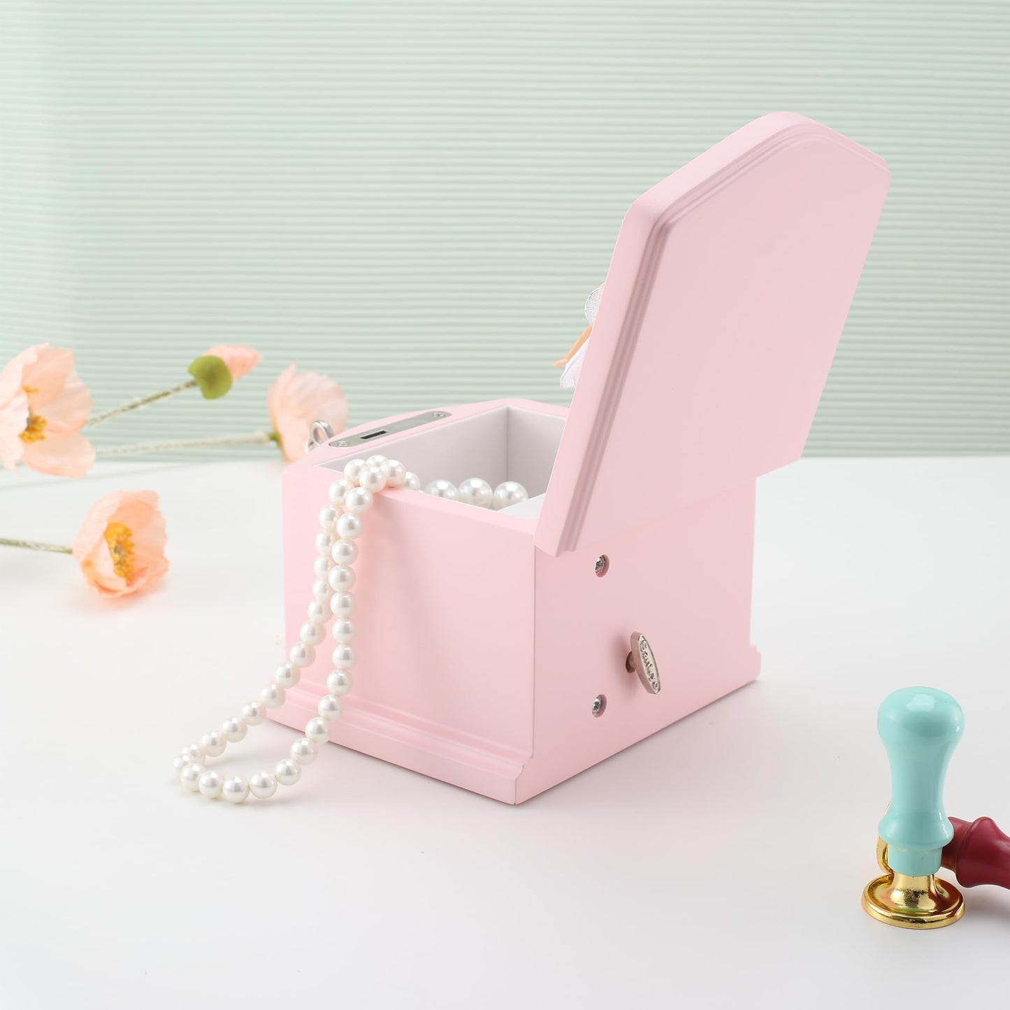 Jozen Gift Pink Small Ballerina Musical Jewelry Box with Mirror and Lock for Girls，Pink Kid's Jewelry Storage Music Chest,Gift for Christmas,New Year,Birthday