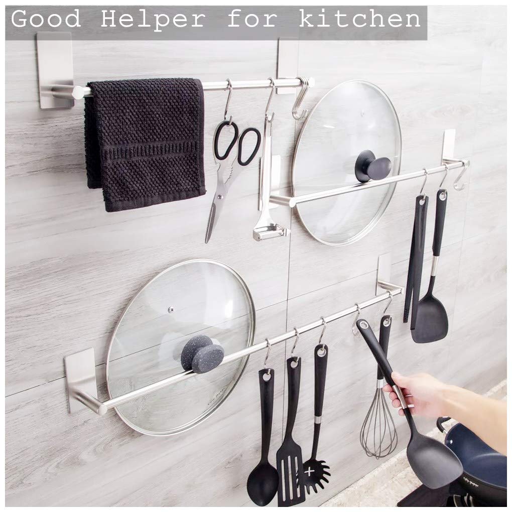 JS Towel Rail Holder 30CM Towel Bar Stainless Steel Adhesive Rails No Drilling Small Shower Tea Towel Rack Shelf for Bathroom Hardware and Kitchen