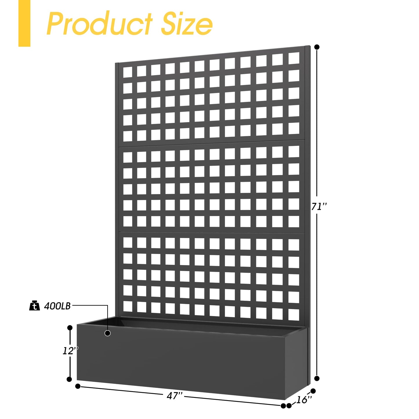UPHYB Metal Planter Box with Trellis, 71"x 47"x 16" Raised Garden Bed, Planter Box Trellis with Privacy Screen and Drainage Holes, Black