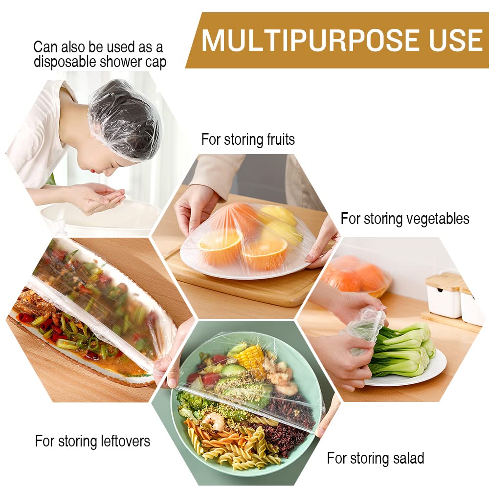 200PCS Bowl Covers Bread Proofing with Storage Bags, Fits Bowls up to 12", Plastic Wrap for Food Plastic Bowl Covers Elastic Reusable Plate Covers for Family Outdoor Picnic, BPA Free, Food Grade