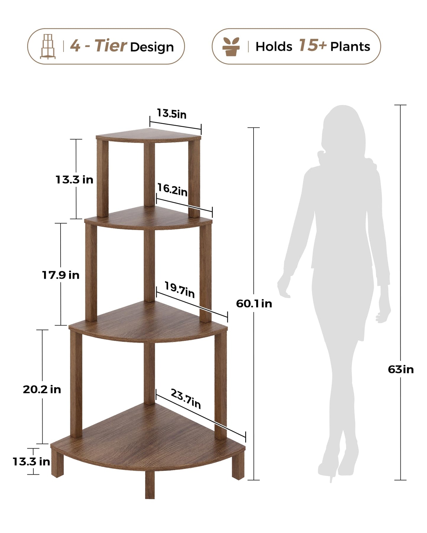 Bamworld Corner Plant Shelf 4-Tier Plant Stand Indoor Wood Plant Rack 66 Inch Tall Shelves Garden Decor for Living Room Balcony