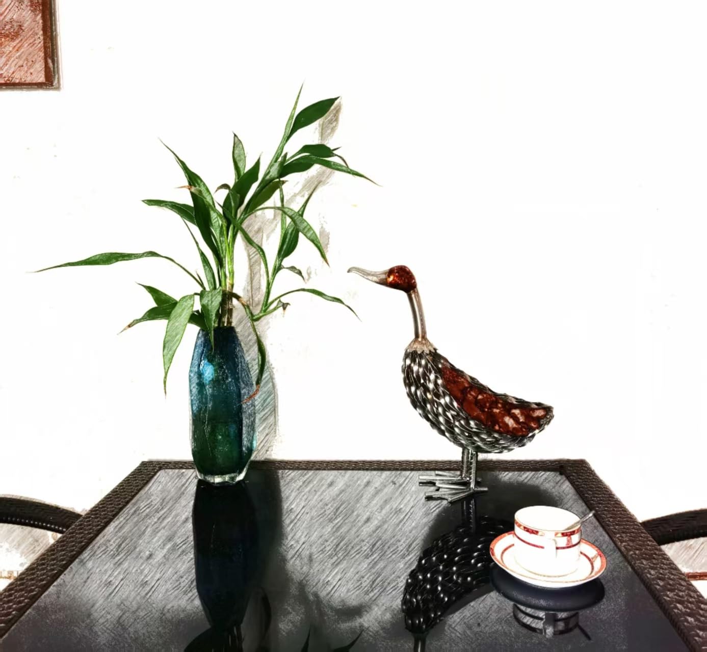 TXYS Metal Duck Decor Sculpture - Rustic Brown and Silver Finish, Standing Design, Unique Home Decor Gift for Living Room, Bedroom, or Office (F)