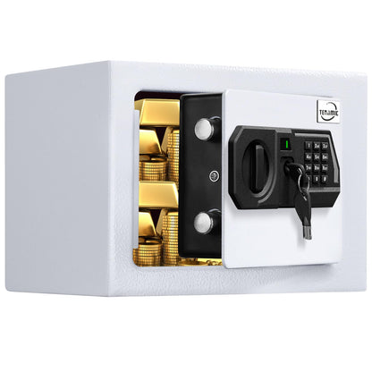 Tenamic Safe Box 0.23 Cubic Feet Electronic Digital Security Box, Keypad Lock Box Cabinet Safes, Solid Alloy Steel Office Hotel Home Safe, HB17 White
