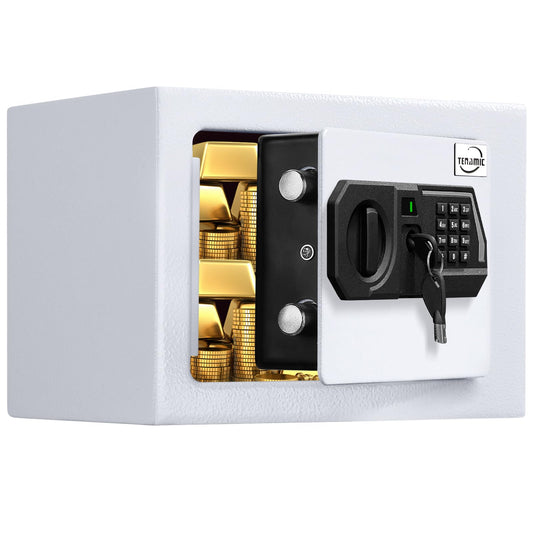 Tenamic Safe Box 0.23 Cubic Feet Electronic Digital Security Box, Keypad Lock Box Cabinet Safes, Solid Alloy Steel Office Hotel Home Safe, HB17 White