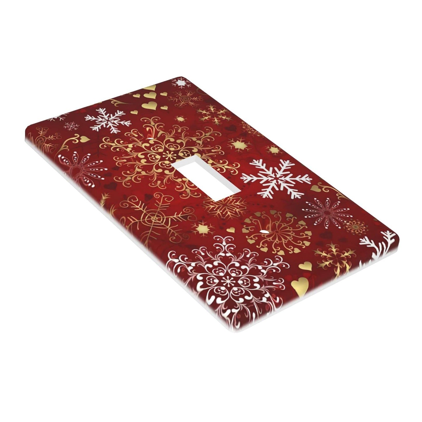 Winter Snowflake Red Sparkle Christmas Pattern Single Gang Toggle Light Cover Decor Wall Plate/Switch Standard Size