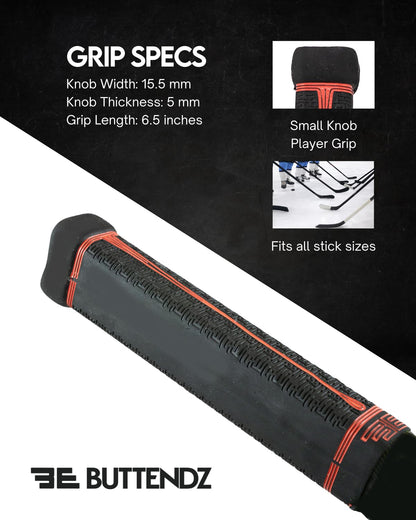 Buttendz Fusion Z Hockey Stick Replacement Grip - Reusable Design, Small Knob Player Grip for Top Hand Mobility, Fits All Stick Sizes (Black, Fire Drip)