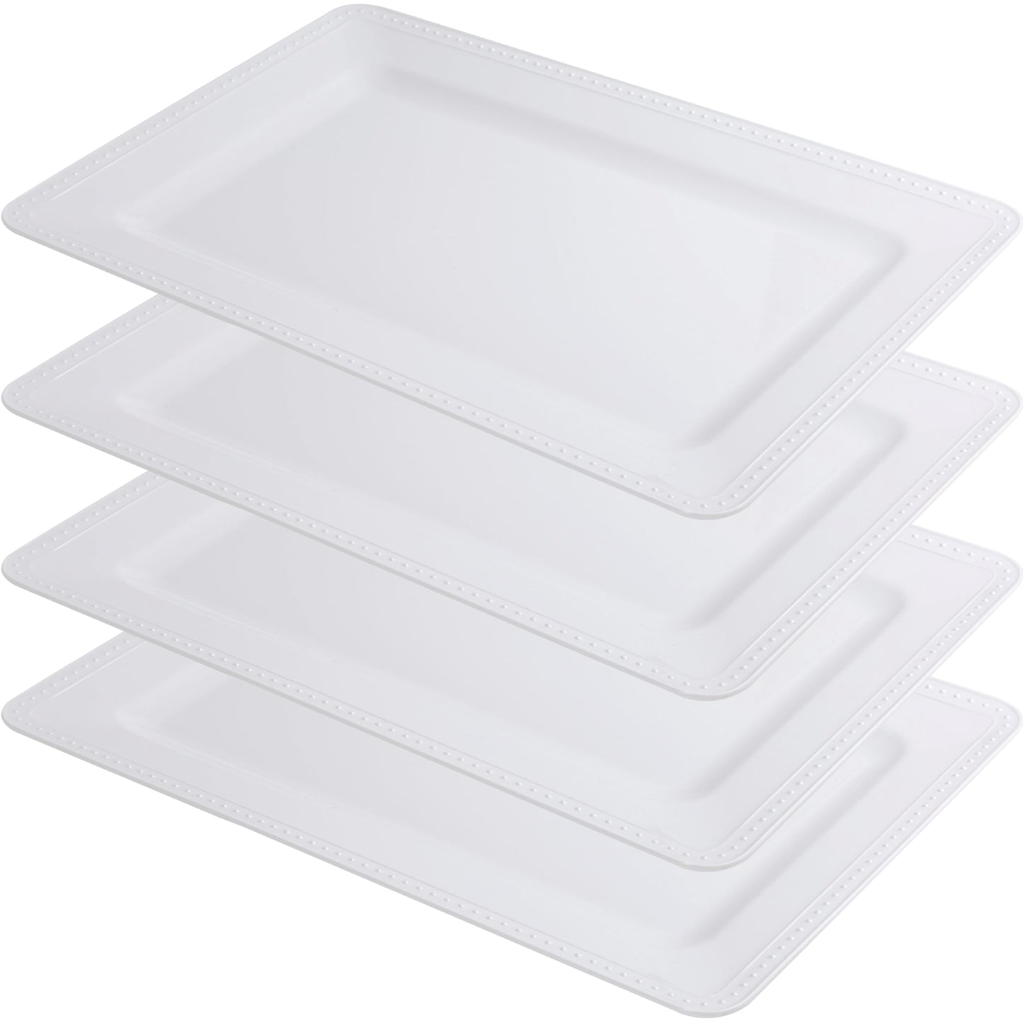 ZAROCRUS Melamine Beaded Serving Platters for Appetizer, Veggie, Charcuterie,Dessert, Set of 4, White Serving Trays for Party & Entertaining, Large Unbreakable Rectangular Party Platters, Dishes