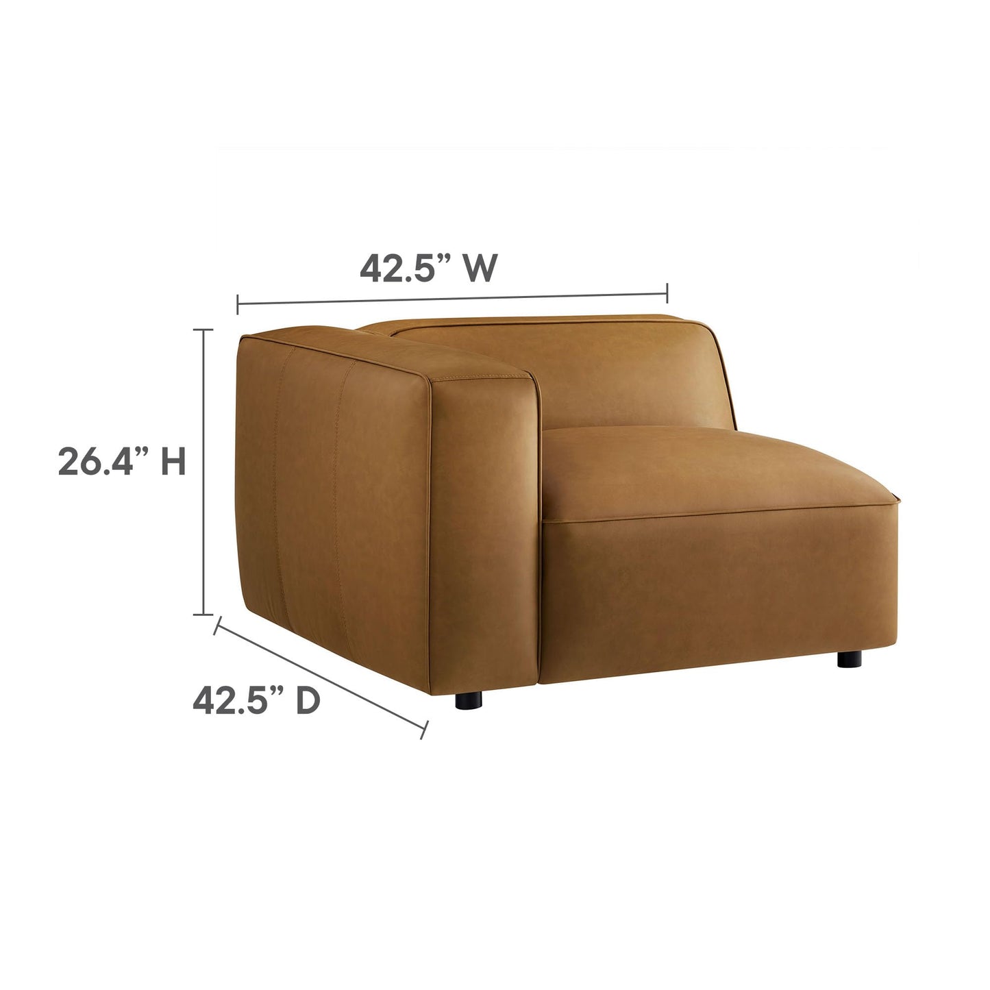Modway Auren Vegan Leather 3 Piece Modular Sofa in Camel - Faux Leather 3 Seater Couch - Comfy Mid Century Modern PU Leather Sofa for Living Room, Apartment, Loft