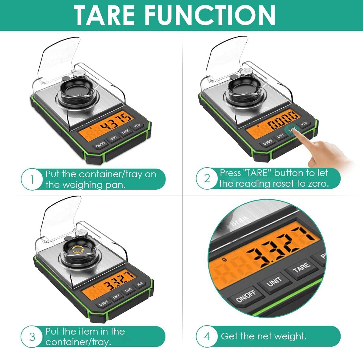 ORIA Mini Precision Scale, 50g 0.001g Digital Pocket Scale with 50g Calibration Weight and Electrostatic Tweezers, Kitchen Scale with Tare & LCD Backlit Display (Battery Included)